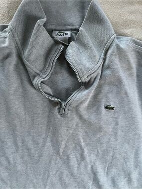 Lacoste Light Gray Quarter-Zip Pullover with Crocodile Patch